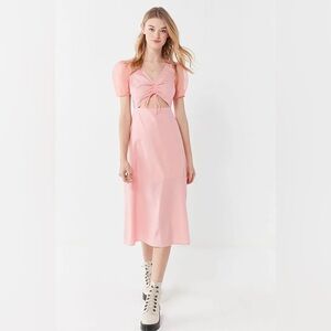 Urban Outfitters Midi Dress Pink Puff Sleeve Sundress Cutout SMALL